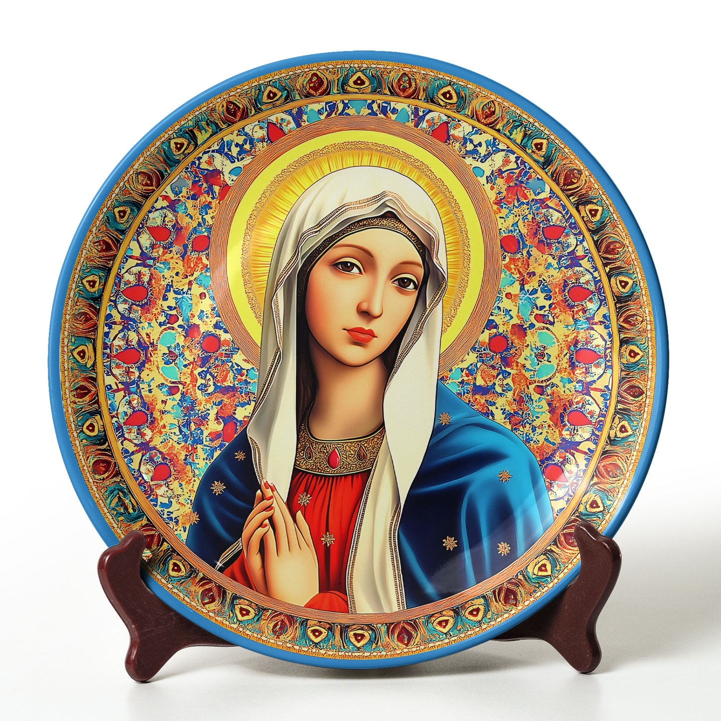 Virgin Mary Icon Decorative Ceramic Plate – Blessed Mother Religious Art