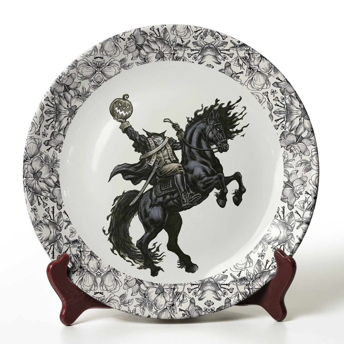 Headless Horseman Ceramic Plate – Gothic Halloween Decorative Dish
