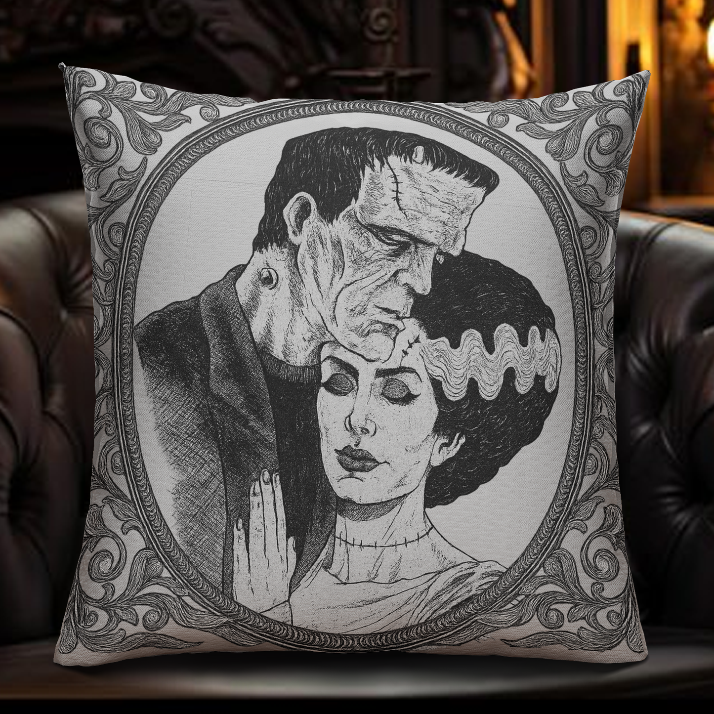 Gothic Frankenstein & Bride Pillow