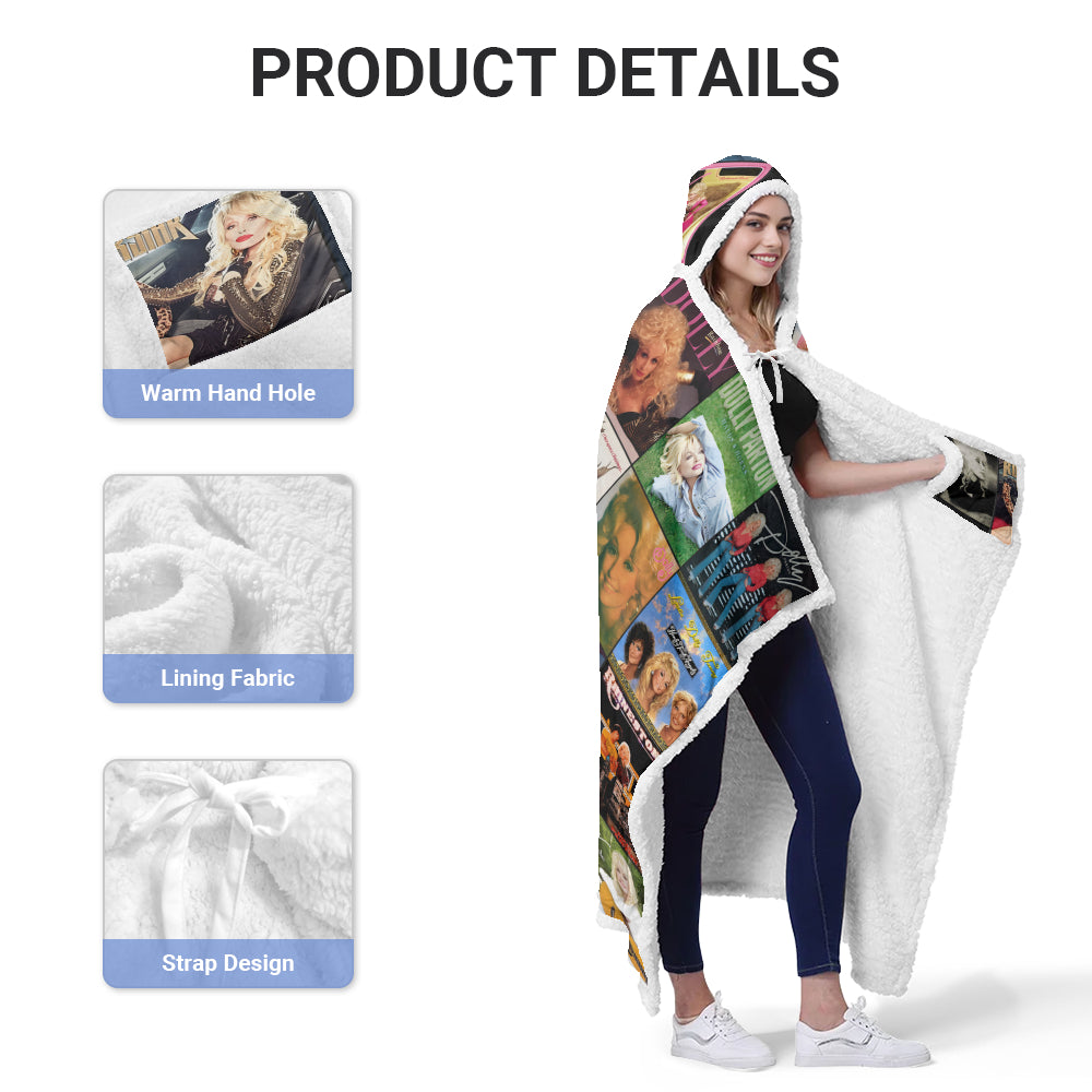 Dolly Parton Album Collage Wearable Hooded Blanket – Cozy Country Music Throw for Fans