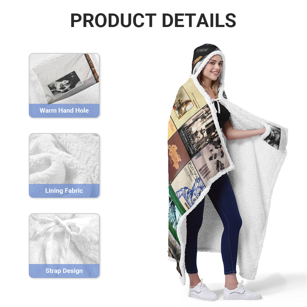 Fleetwood Mac Album Cover Collage Hooded Blanket – Cozy Nostalgic Gift for Music Lovers