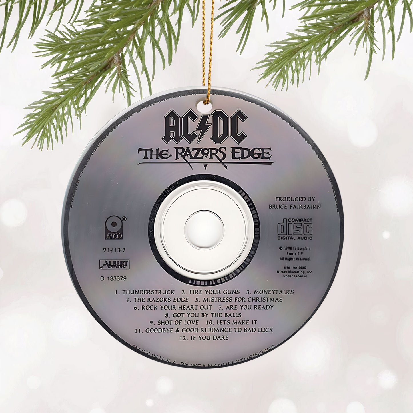 AC/DC Hard Rock Ceramic Ornament – Classic Album Cover Holiday Decoration