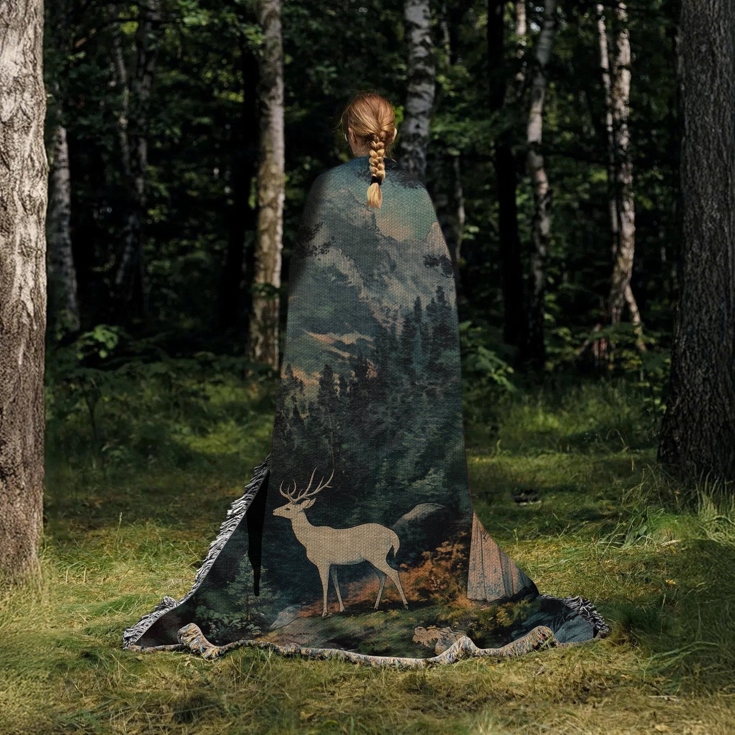 Stag and Maiden in the Forest Blanket - Throne of Glass Woven Blanket