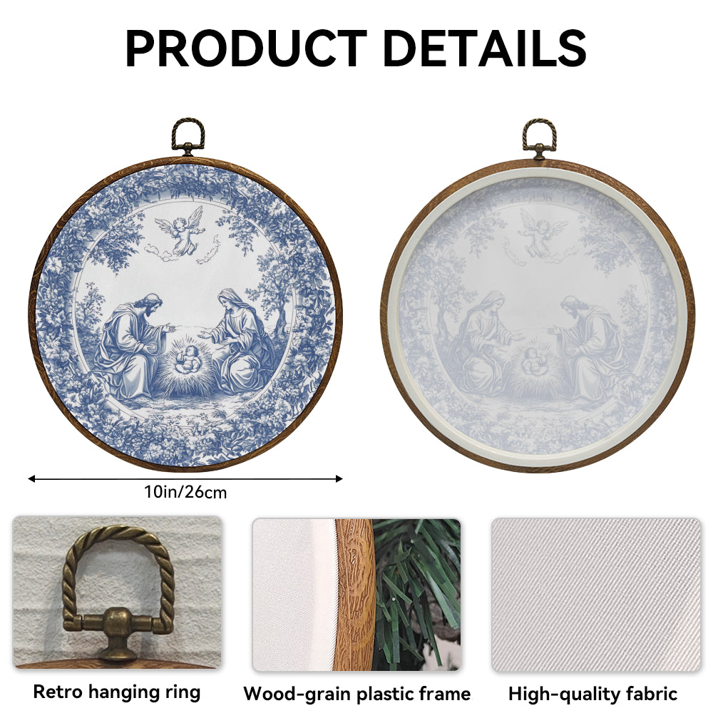 Nativity Scene Framed Round Wall Art – Holy Family Wall Décor