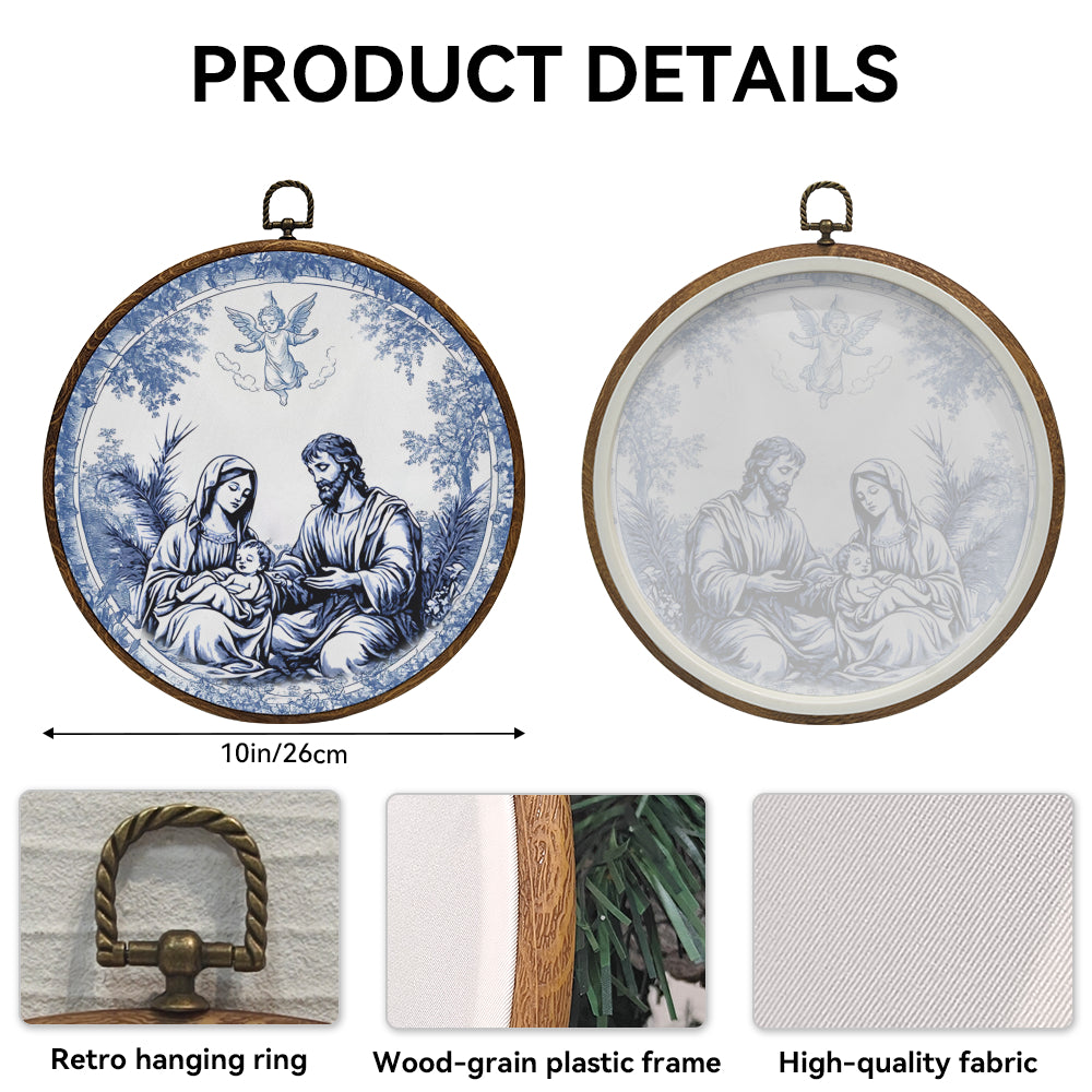 Holy Family Blue Framed Round Wall Art – Classic Religious Wall Décor