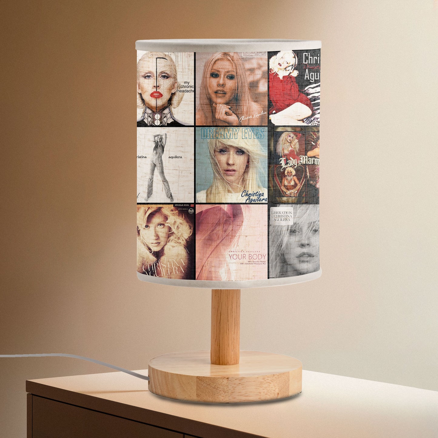 Christina Aguilera Album Collage Lamp – Pop Diva Nostalgia Light for Music Lovers
