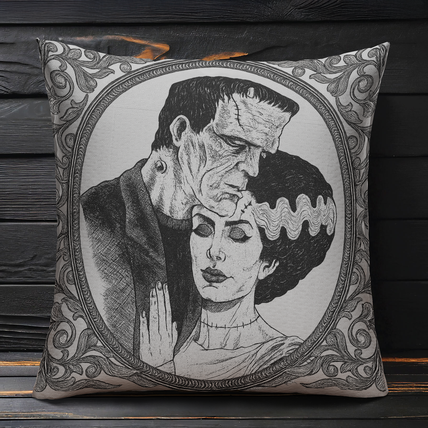 Gothic Frankenstein & Bride Pillow