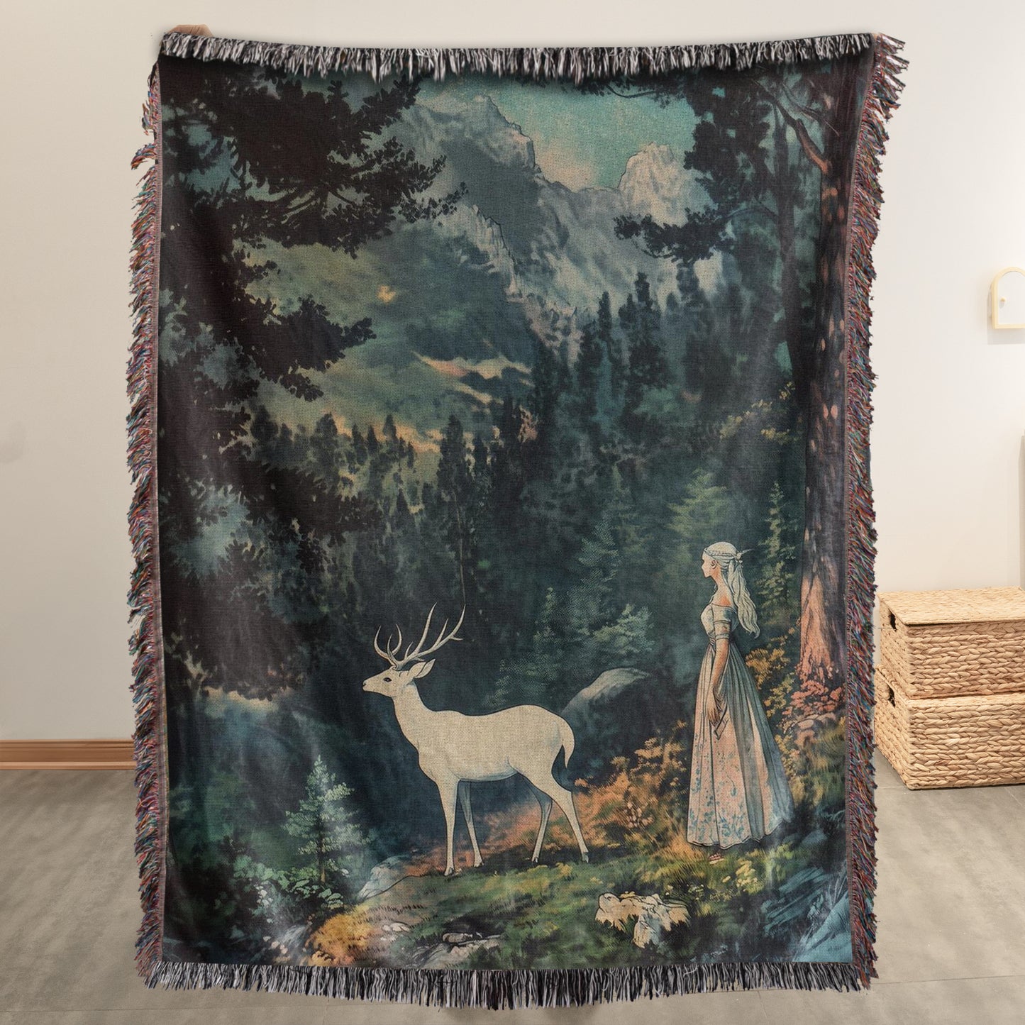 Stag and Maiden in the Forest Blanket - Throne of Glass Woven Blanket