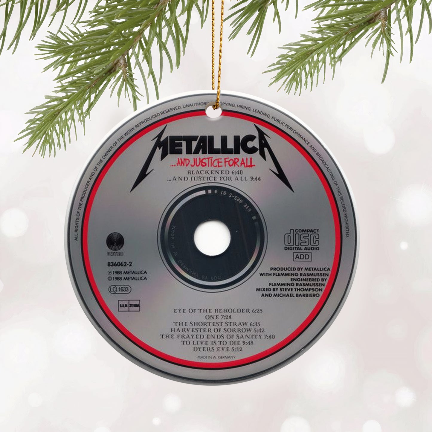 Metallica CD Design Ceramic Ornament – Rock Music Christmas Tree Decoration