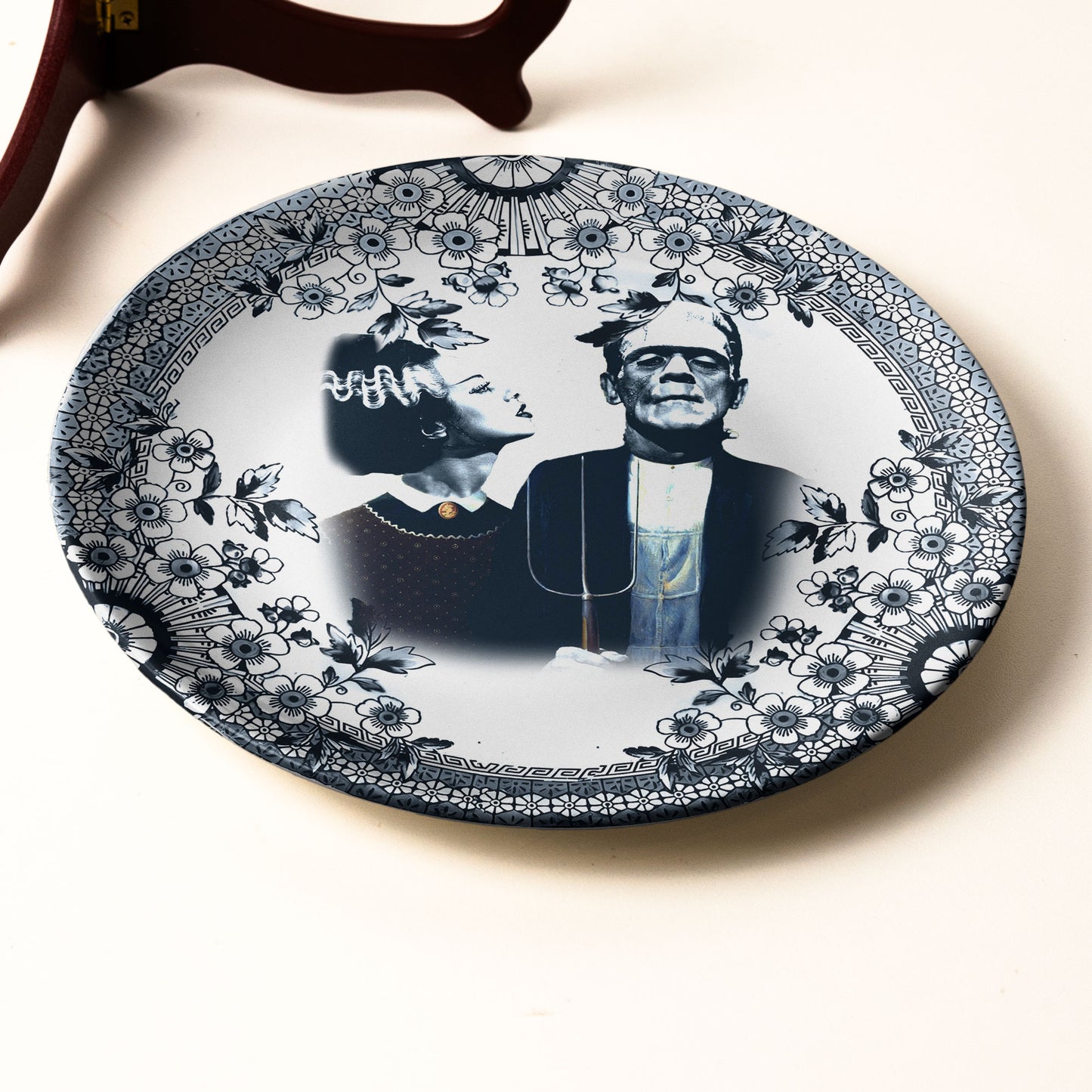 Vintage Horror Ceramic Plate – Frankenstein & Bride of Frankenstein