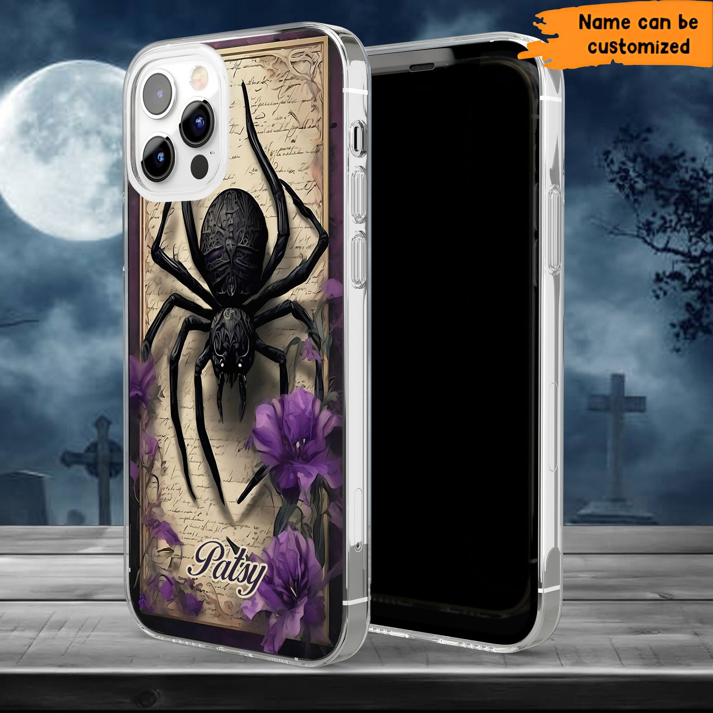 Gothic Spider Phone Case – Dark Floral Cover Personalized Clear Phone Case