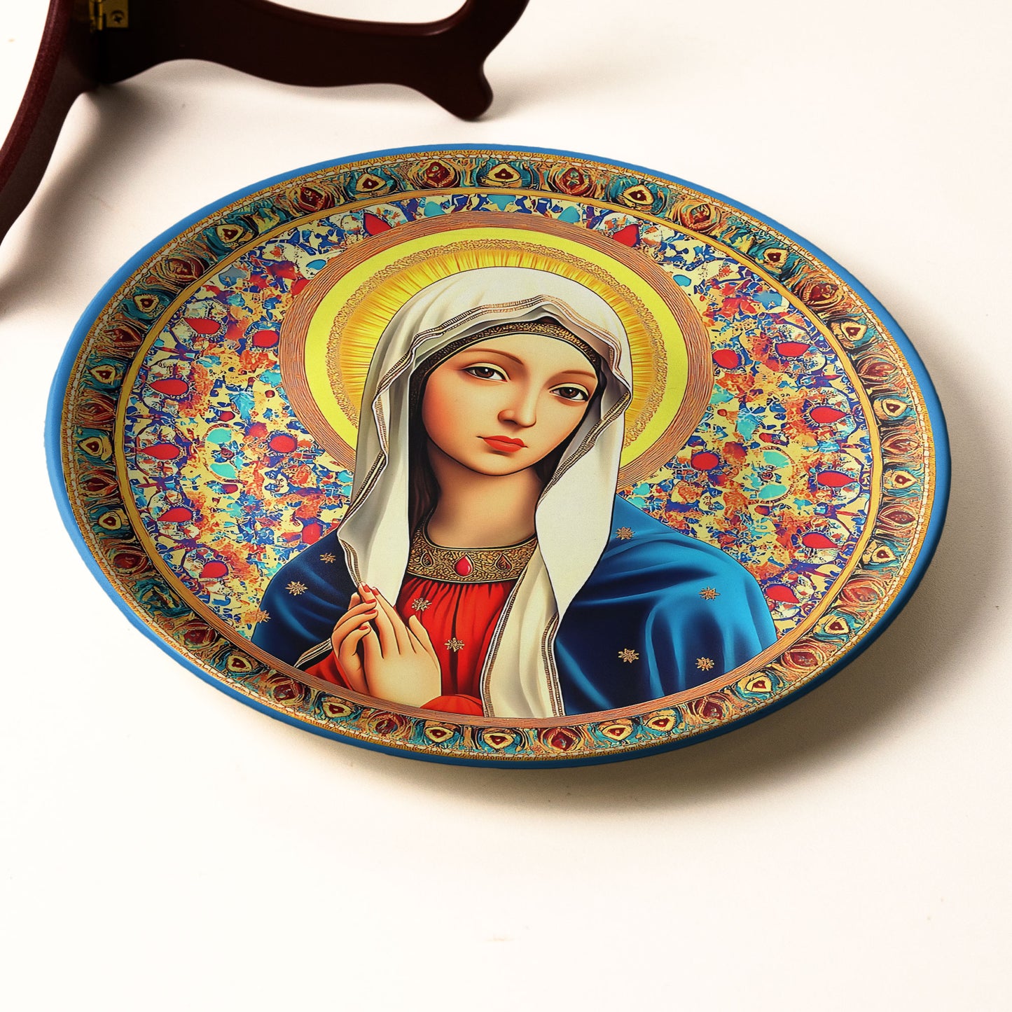 Virgin Mary Icon Decorative Ceramic Plate – Blessed Mother Religious Art
