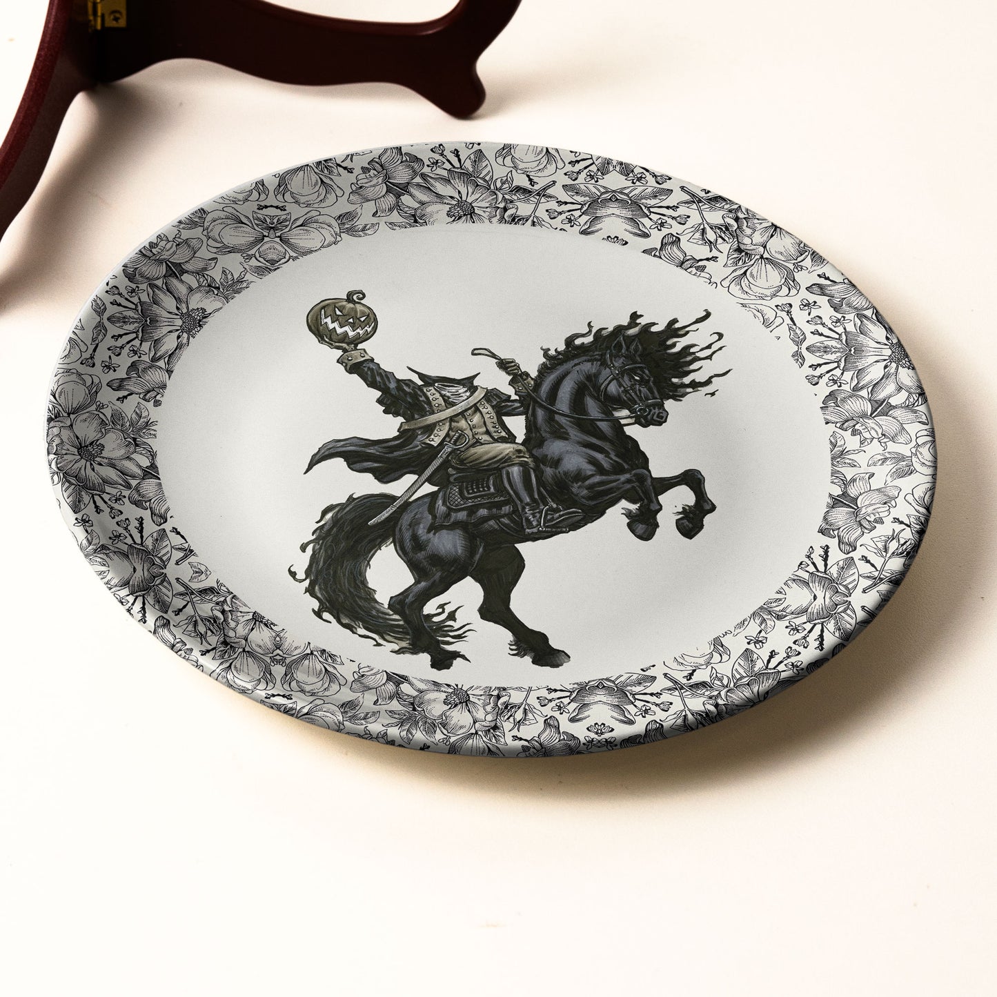 Headless Horseman Ceramic Plate – Gothic Halloween Decorative Dish