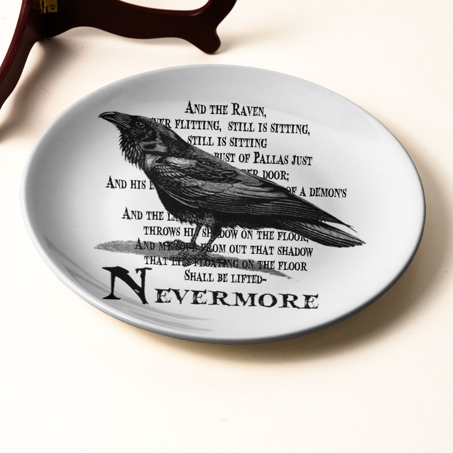 Edgar Allan Poe Raven Ceramic Plate – Nevermore Poetry Decor