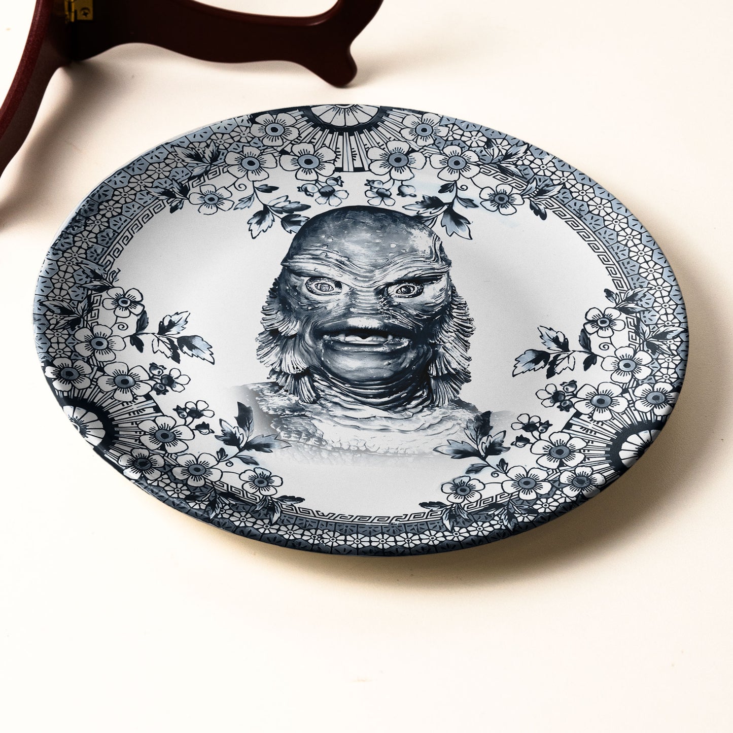 Gill-man Ceramic Plate – Classic Monster Floral Art Design