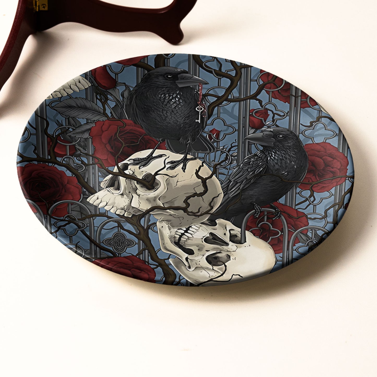 Gothic Raven & Skull Decorative Plate – Dark Romantic Home Accent