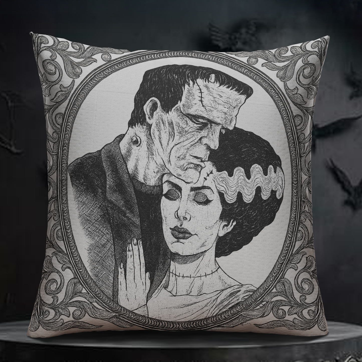 Gothic Frankenstein & Bride Pillow