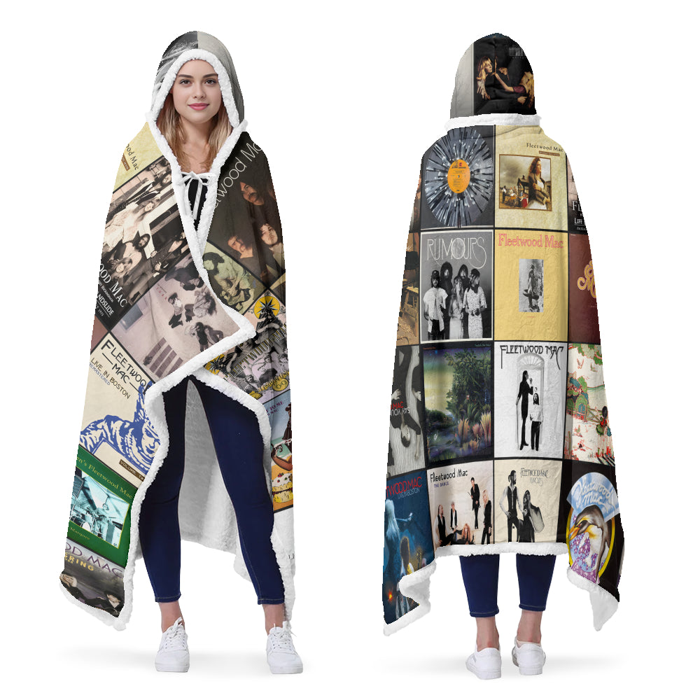 Fleetwood Mac Album Cover Collage Hooded Blanket – Cozy Nostalgic Gift for Music Lovers