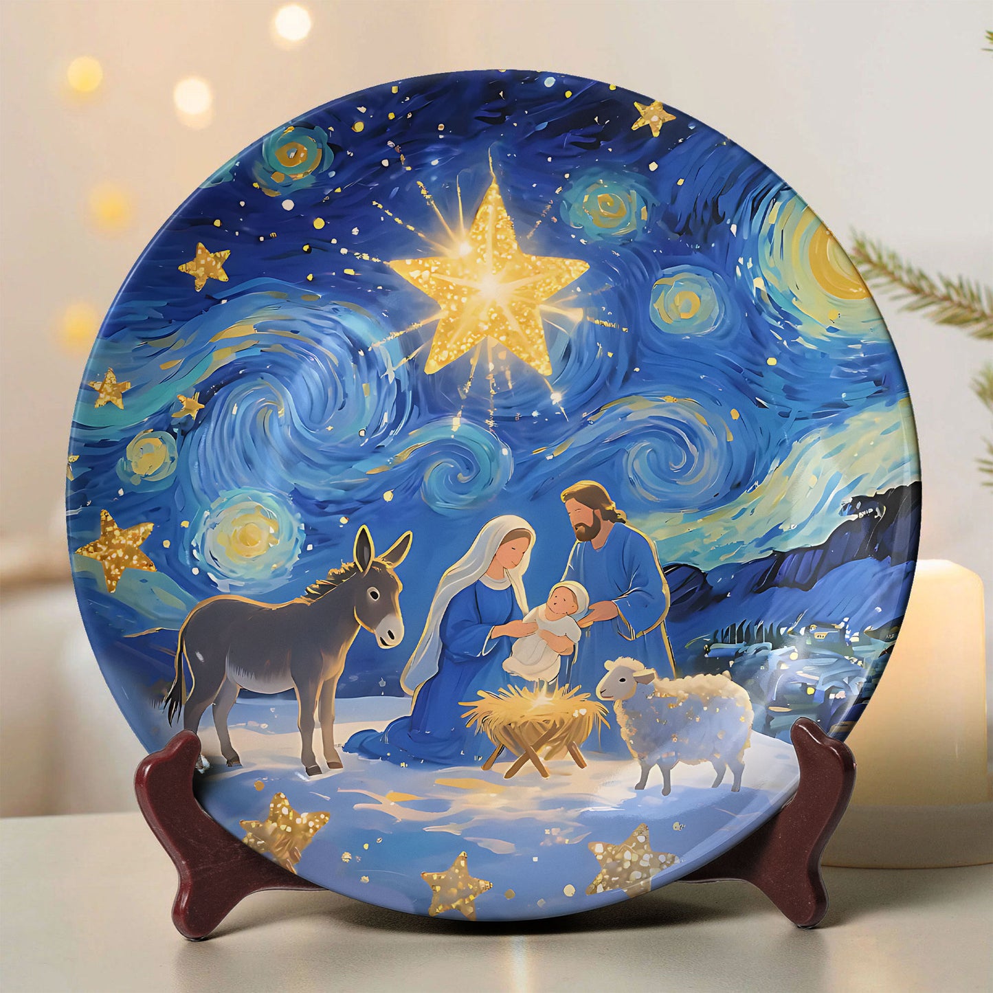 Nativity Scene “Starry Night” Christmas Decorative Plate