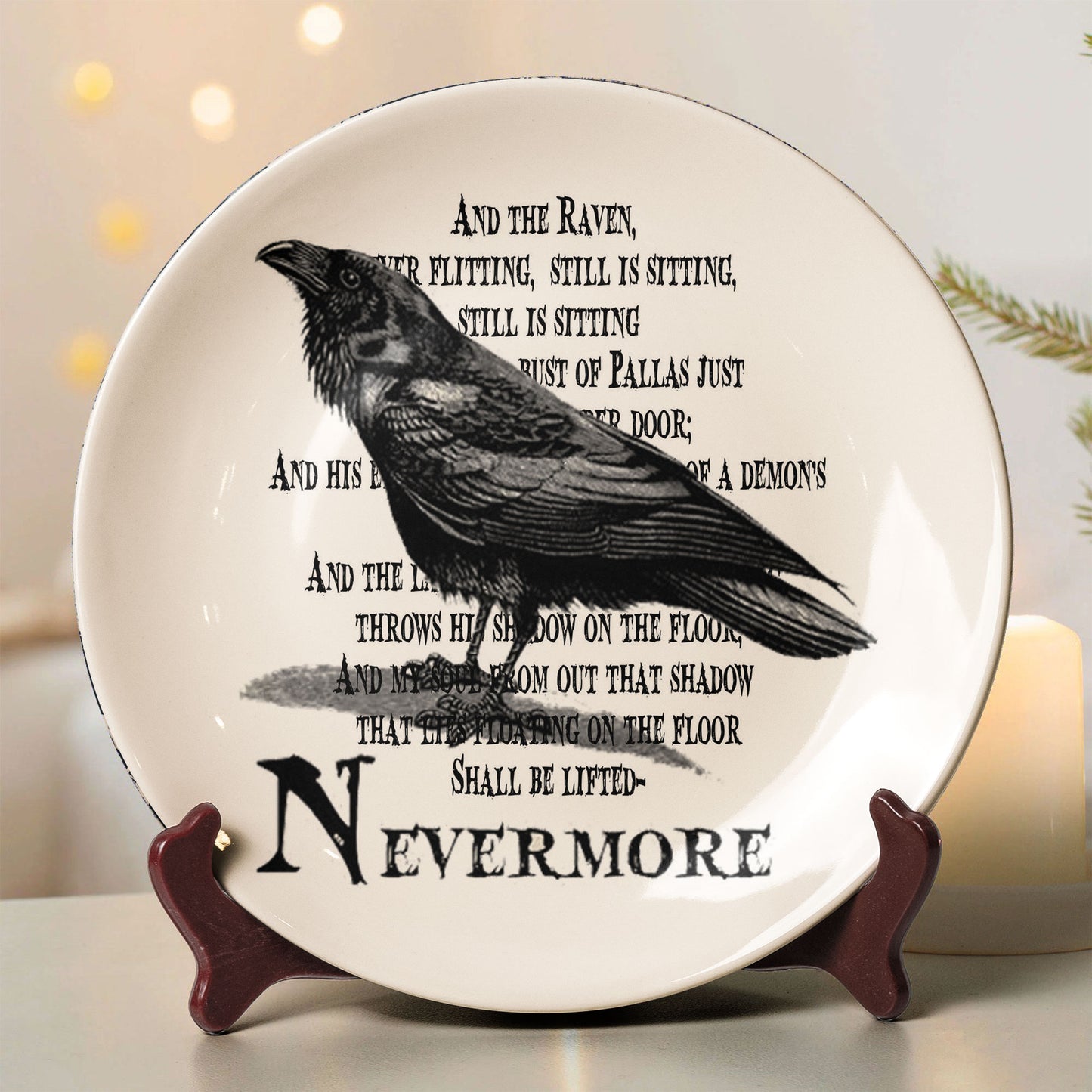 Edgar Allan Poe Raven Ceramic Plate – Nevermore Poetry Decor
