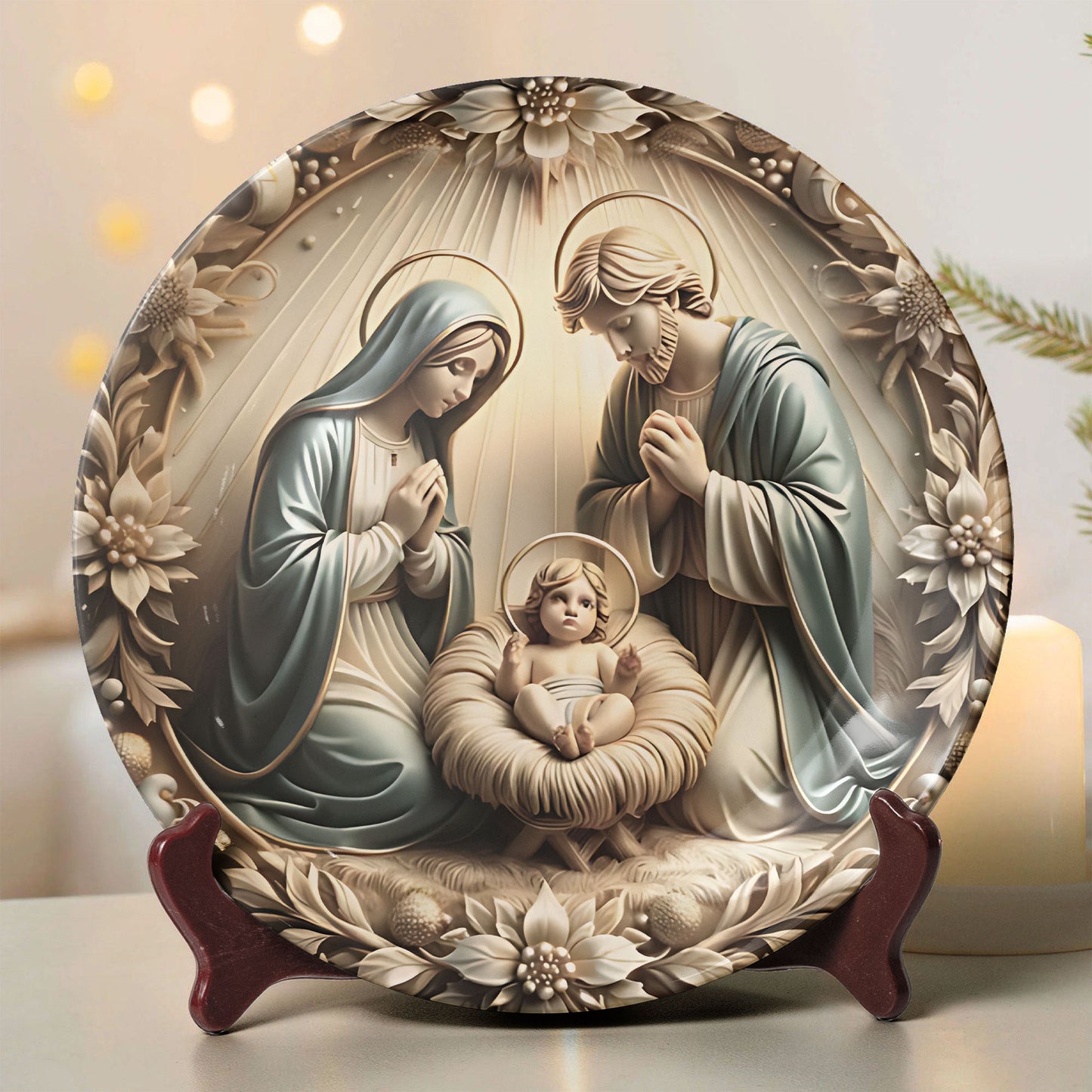 Holy Family Nativity Scene Decorative Plate – Christmas Art Collectible
