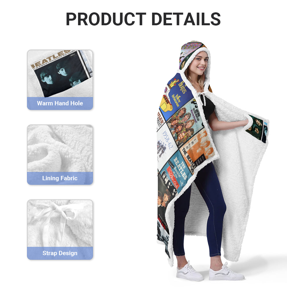 The Beatles Album Collage Wearable Hooded Blanket – Retro Rock Comfort for True Fans