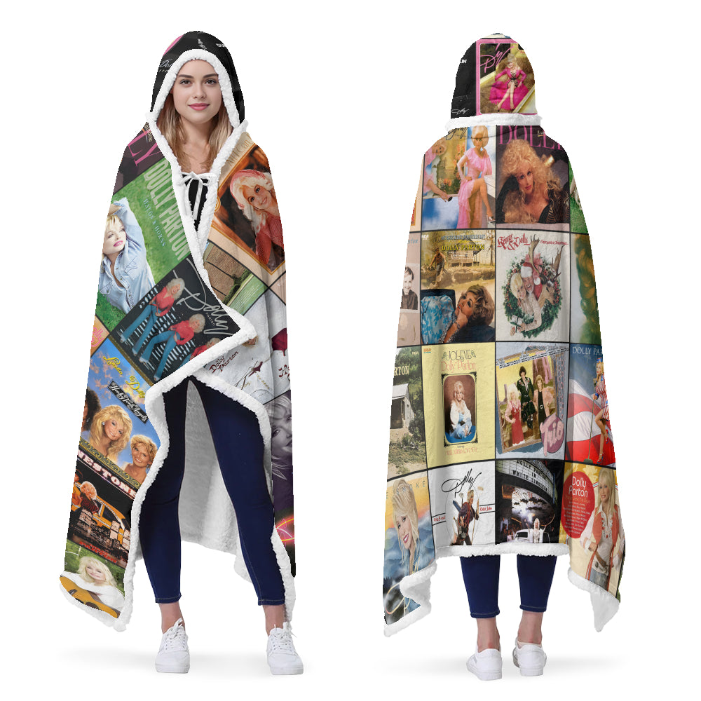 Dolly Parton Album Collage Wearable Hooded Blanket – Cozy Country Music Throw for Fans