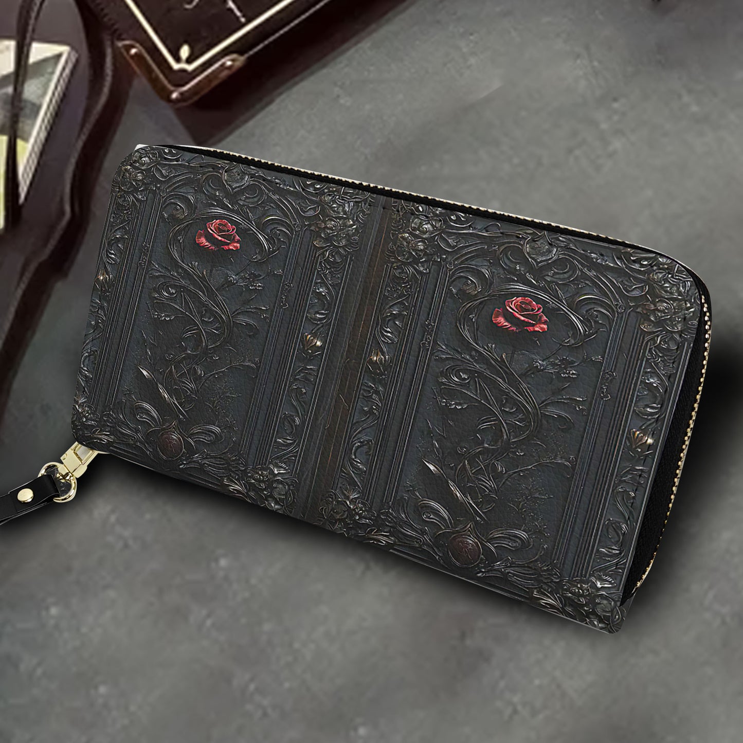 Vintage Gothic Rose Journal - Dark Romantic Leather Handbag & Wallet Set