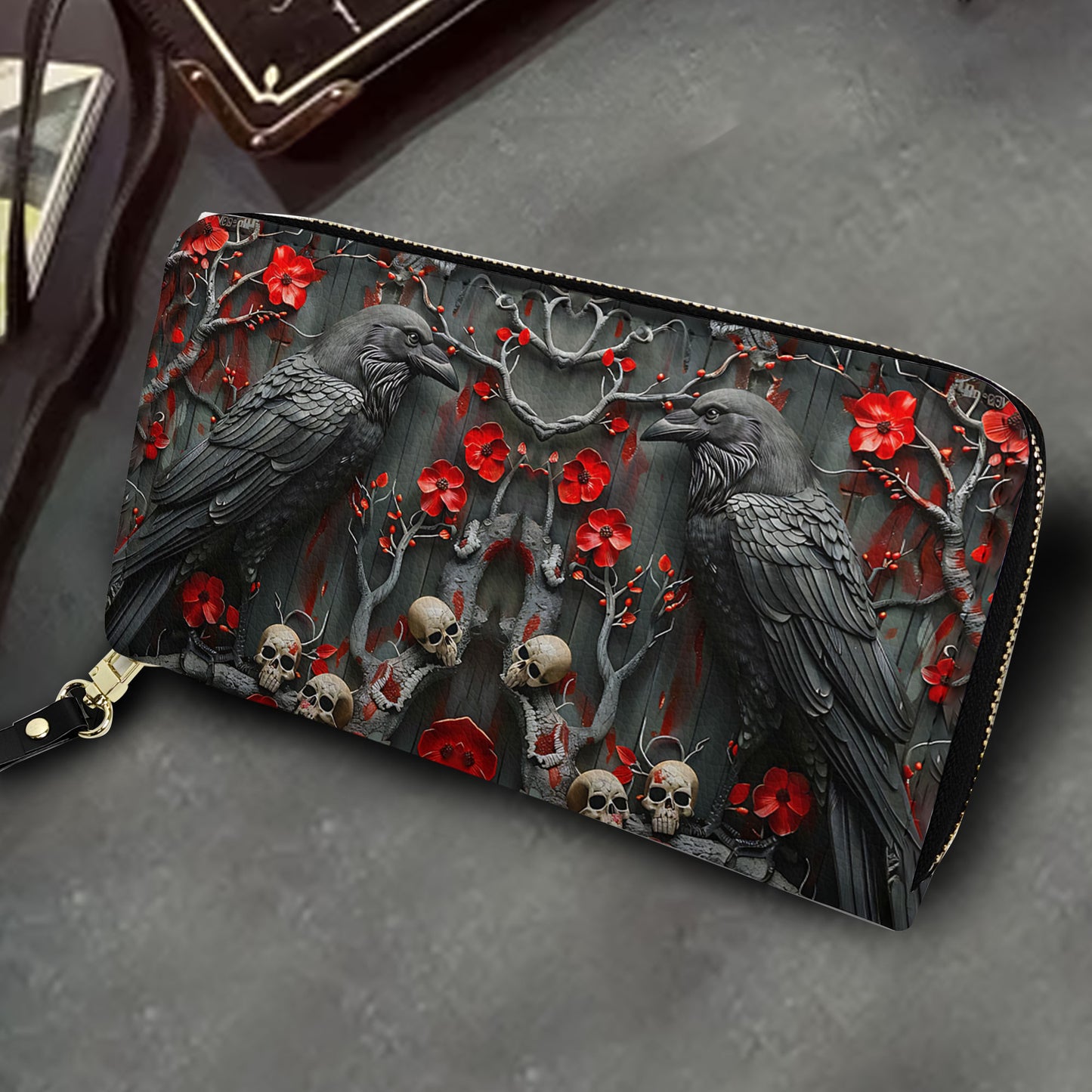 Gothic Raven & Skull Gothic Leather Handbag & Wallet Set