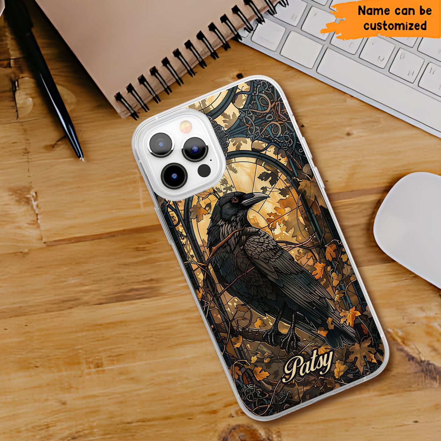 Custom Gothic Raven & Autumn - Personalized Clear Phone