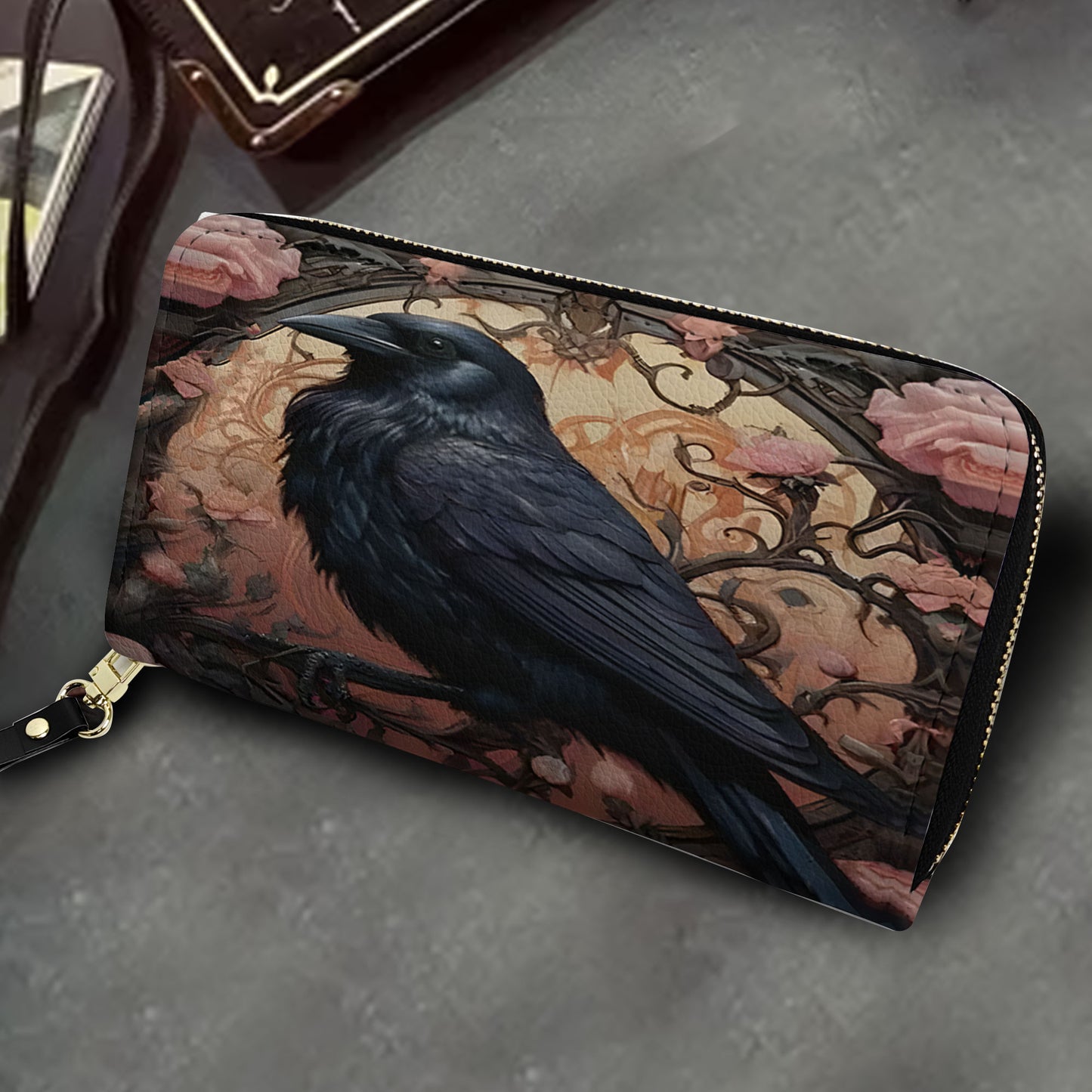 The Silent Raven Leather Handbag & Wallet Set – Gothic Grace in Shadowed Bloom