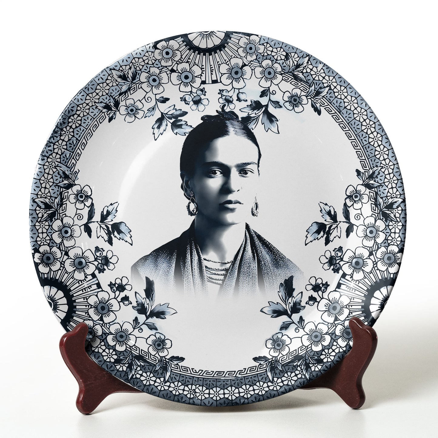 Frida Kahlo Ceramic Plate – Vintage Floral Art Design