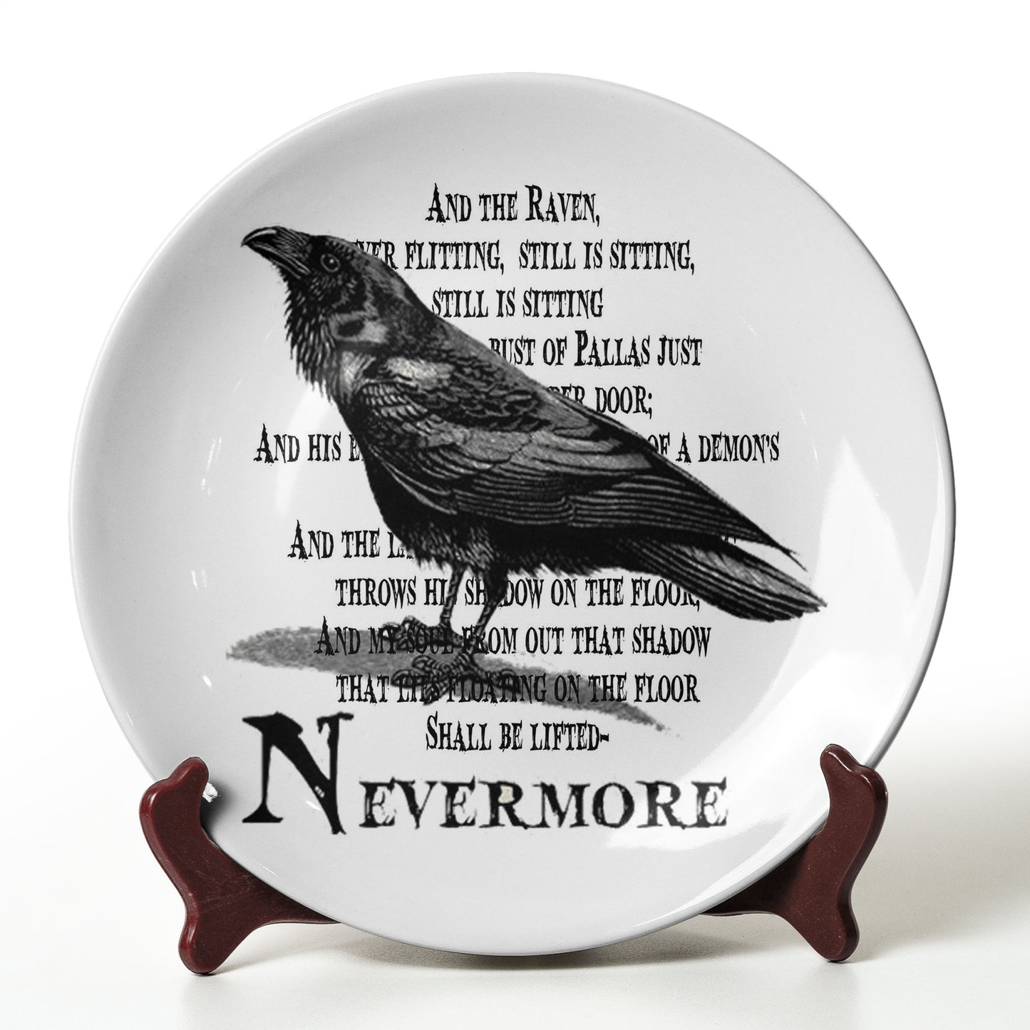 Edgar Allan Poe Raven Ceramic Plate – Nevermore Poetry Decor