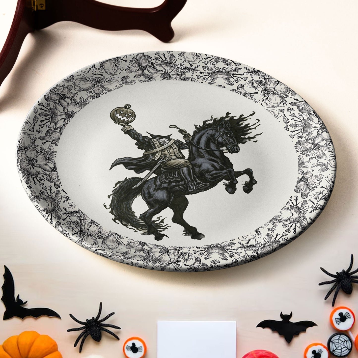 Headless Horseman Ceramic Plate – Gothic Halloween Decorative Dish