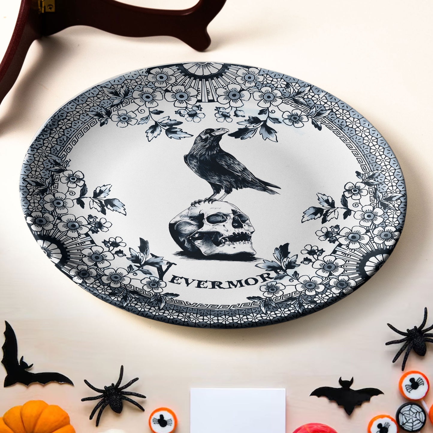 Edgar Allan Poe Raven Ceramic Plate – Nevermore Gothic Decor