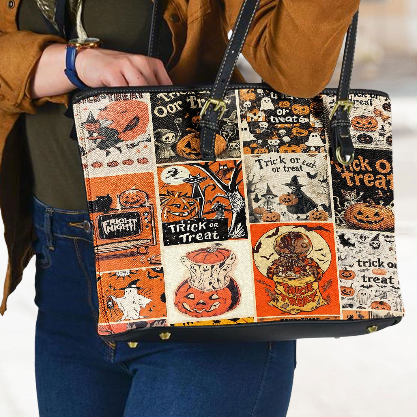 Vintage Halloween Patchwork Leather HandBag – Trick or Treat Edition 🎃🕸️