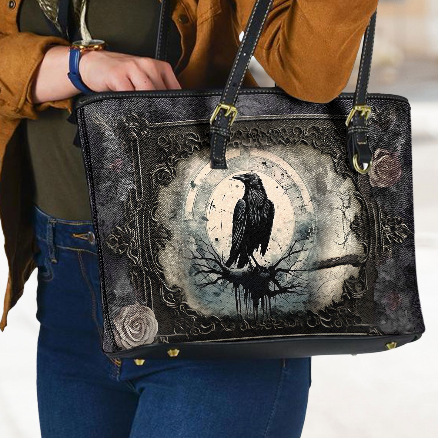 Gothic Raven Leather HandBag – Dark Elegance Edition 🖤🪶