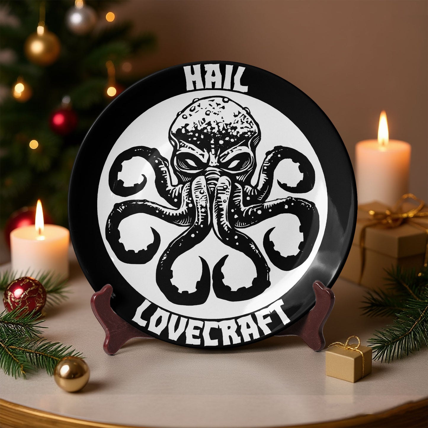 Hail Lovecraft Decorative Ceramic Plate – Dark Cosmic Horror Aesthetic