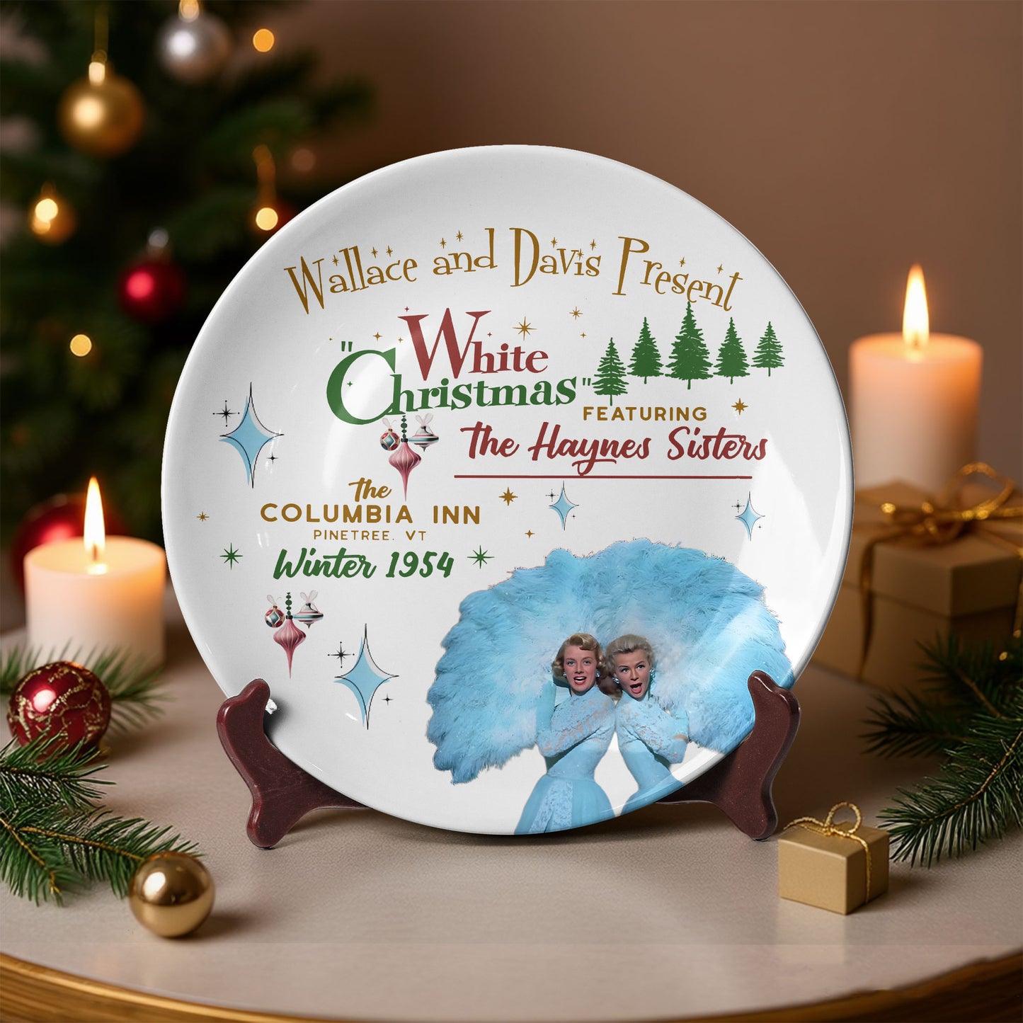 White Christmas Retro Plate – The Haynes Sisters Vintage Collectible