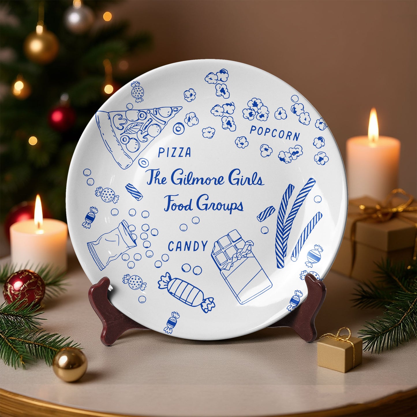 Gilmore Girls Food Groups Ceramic Plate – Pizza, Popcorn & Candy Design