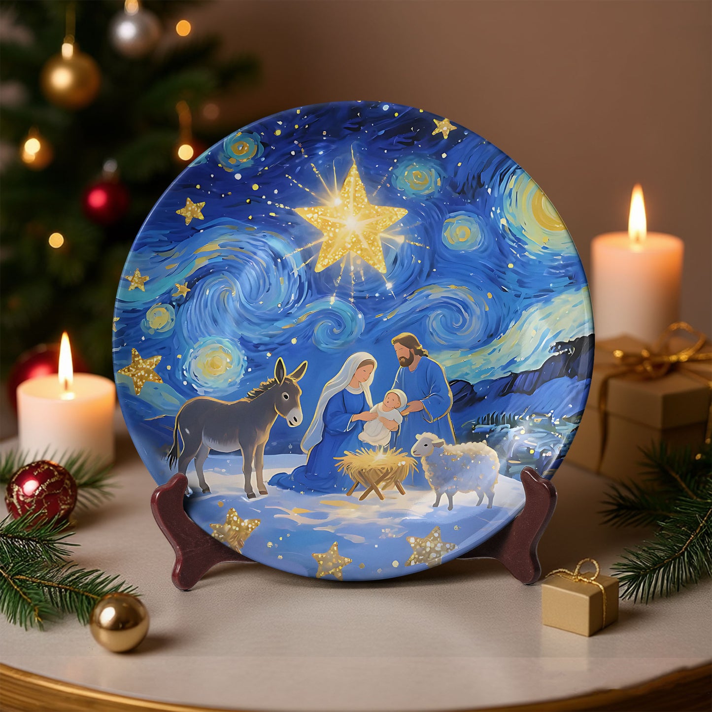 Nativity Scene “Starry Night” Christmas Decorative Plate