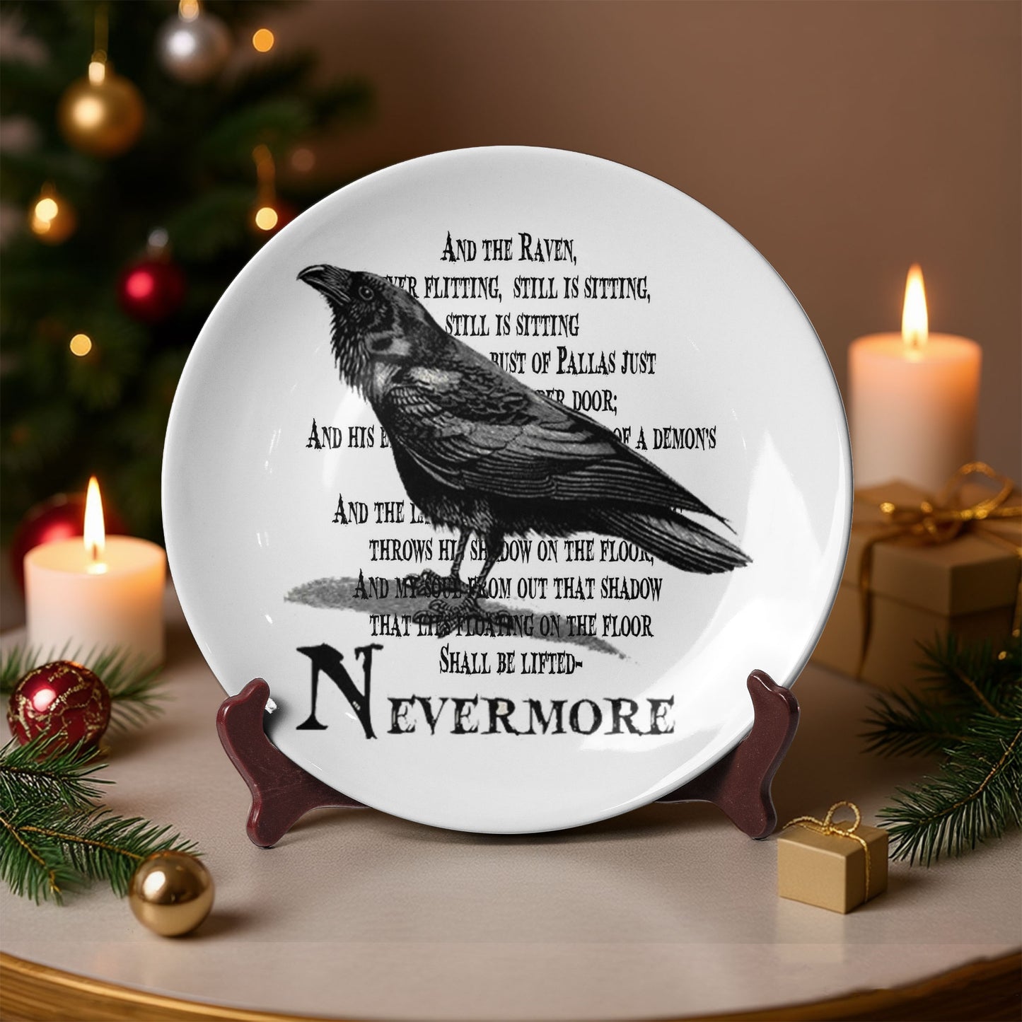 Edgar Allan Poe Raven Ceramic Plate – Nevermore Poetry Decor