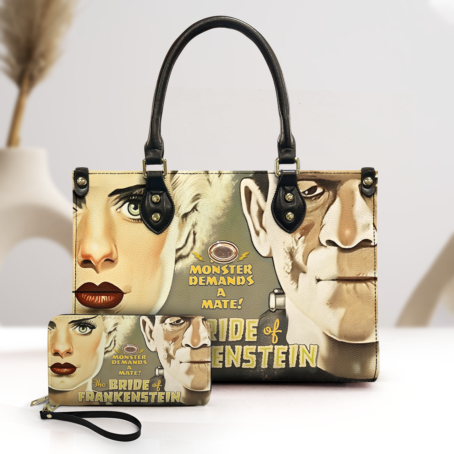 The Bride of Frankenstein Vintage Horror Leather Handbag & Wallet Set