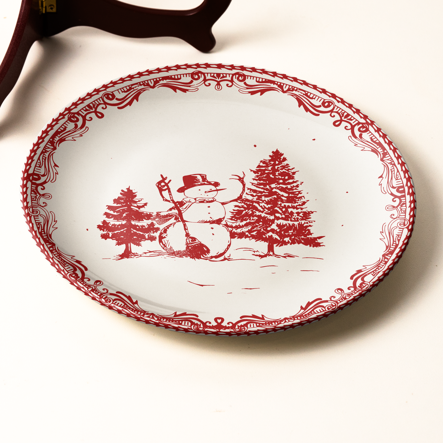Festive Snowman & Christmas Tree Decorative Ceramic Plate
