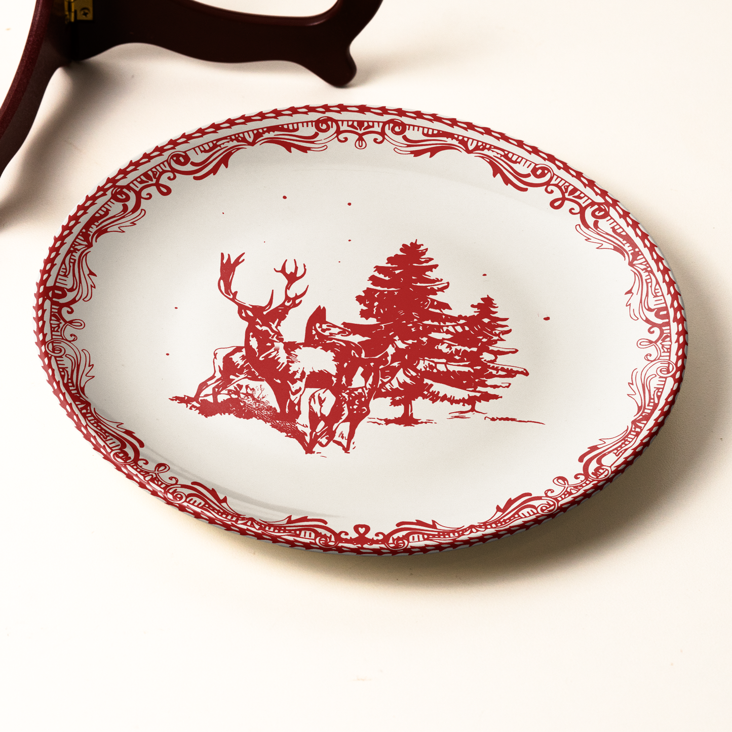 Winter Deer & Pine Forest Decorative Ceramic Plate