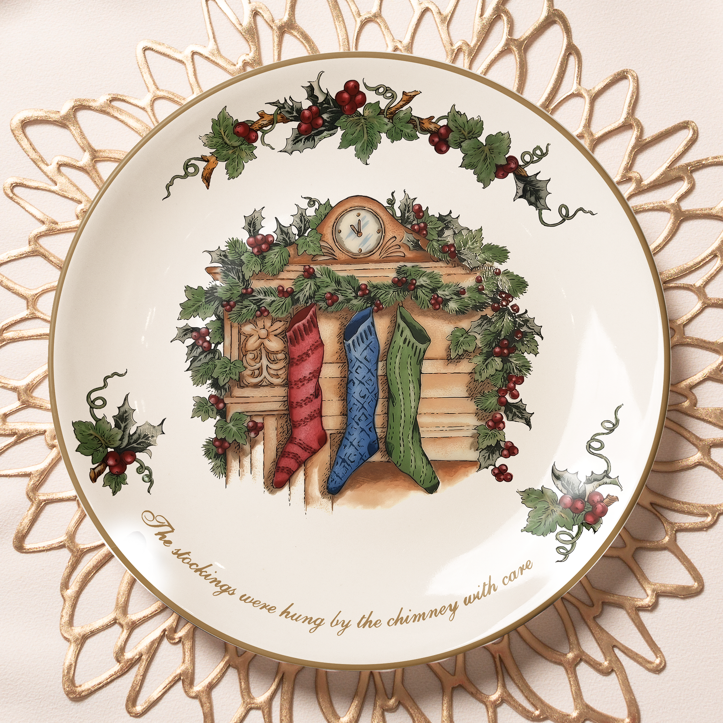 Christmas Stockings by the Fireplace Decorative Ceramic Plate