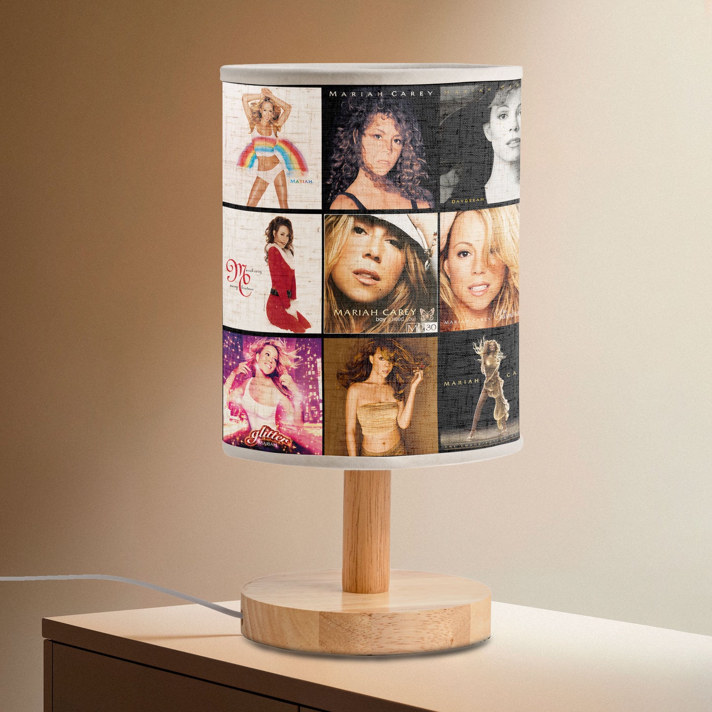 Mariah Carey Album Cover Collage Table Fabric Lamp – Pop & R&B Diva Home Decor