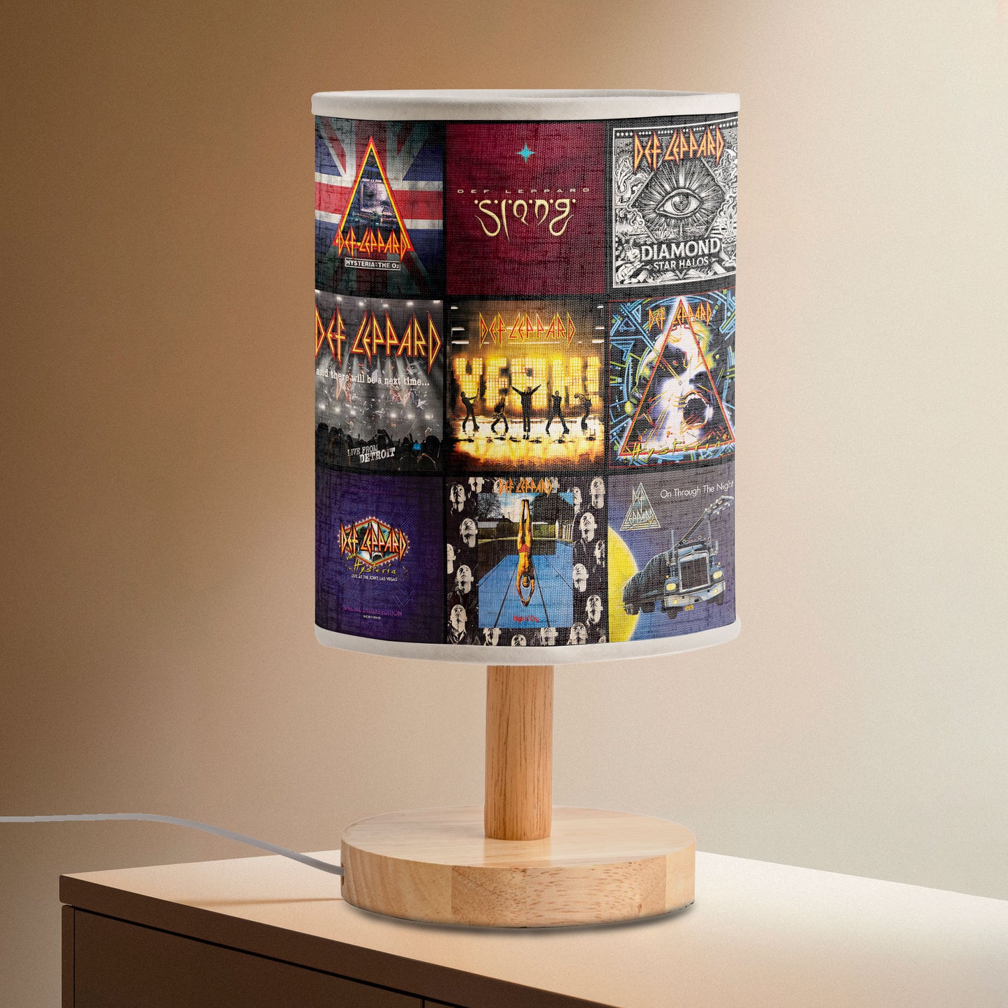 Def Leppard Album Cover Collage Table Lamp – Rock Band Home Decor