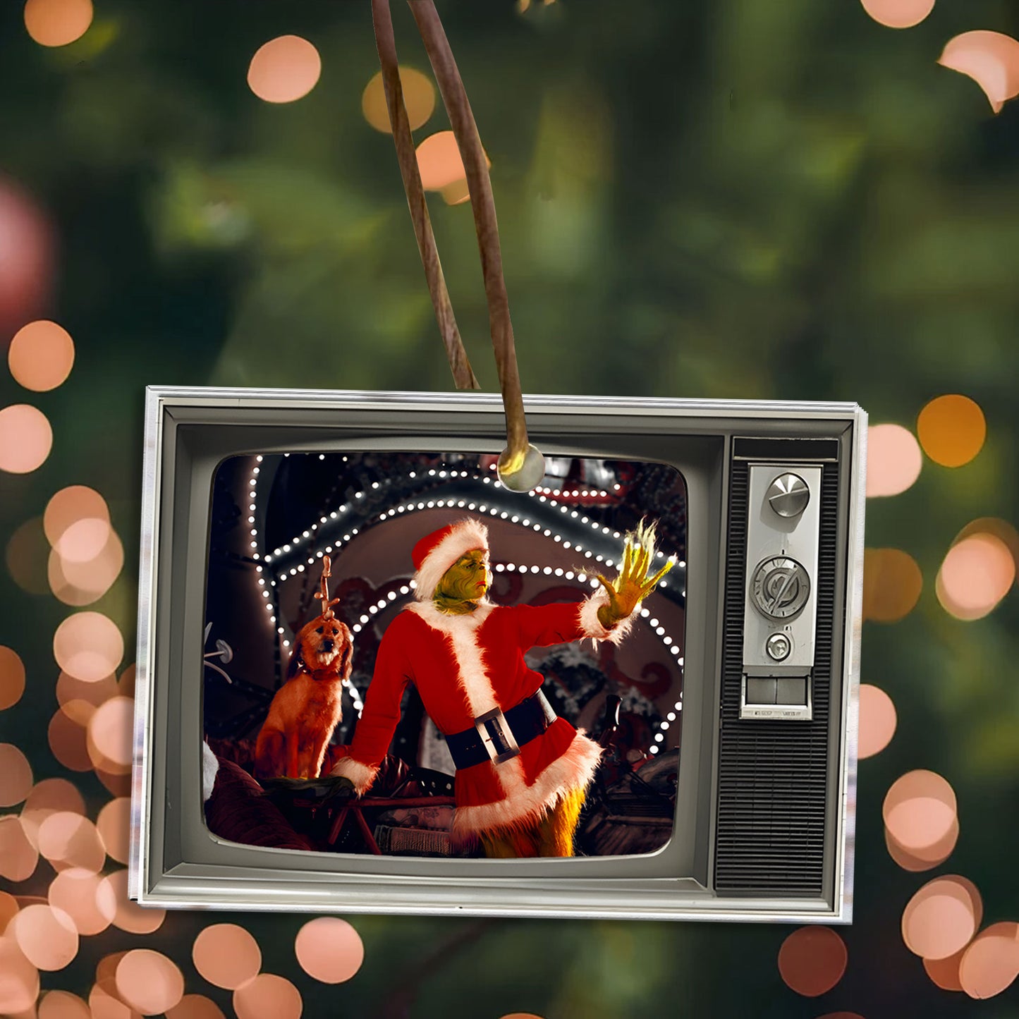 🎄 The Grinch Christmas Acrylic Ornament – Retro TV Holiday Decoration