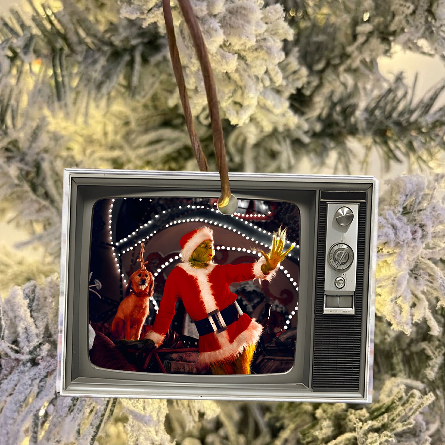🎄 The Grinch Christmas Acrylic Ornament – Retro TV Holiday Decoration
